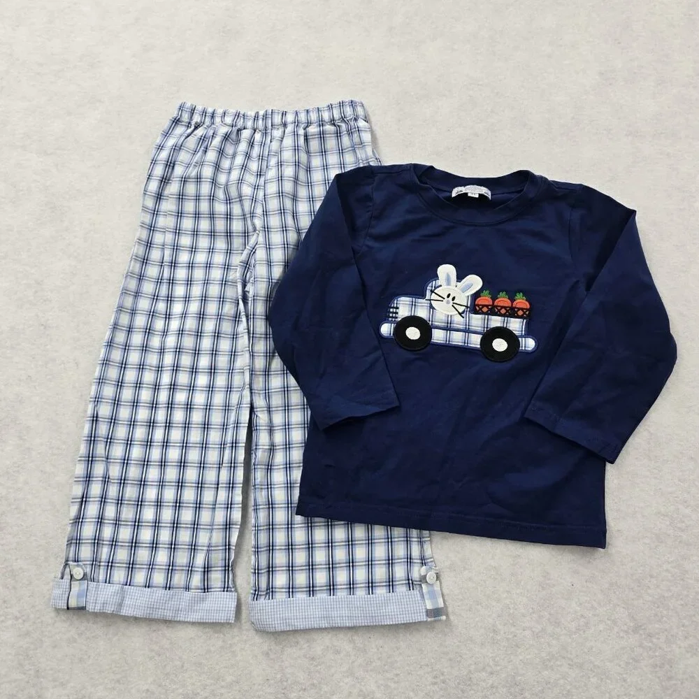Smocking Station Size 4T Boutique Easter Bunny Rabbit Matching Set Embroidered